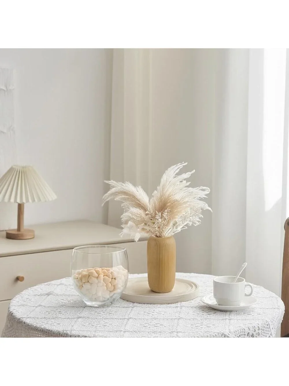 Modern Small Coffee Ceramic Vase Flowers Ribbed Textured Farmhouse Home Livings